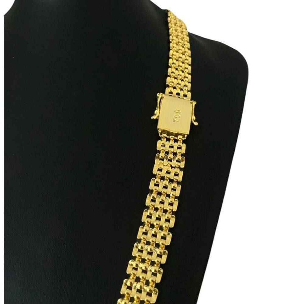 Cordão + Pulseira Friso S 12Mm Jesus Cristo - Banhado A Ouro