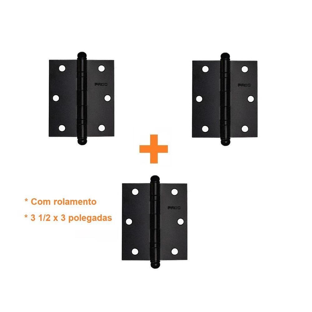 Dobradiça Porta Madeira Pado 3530 Preta Rolamento Kit 3