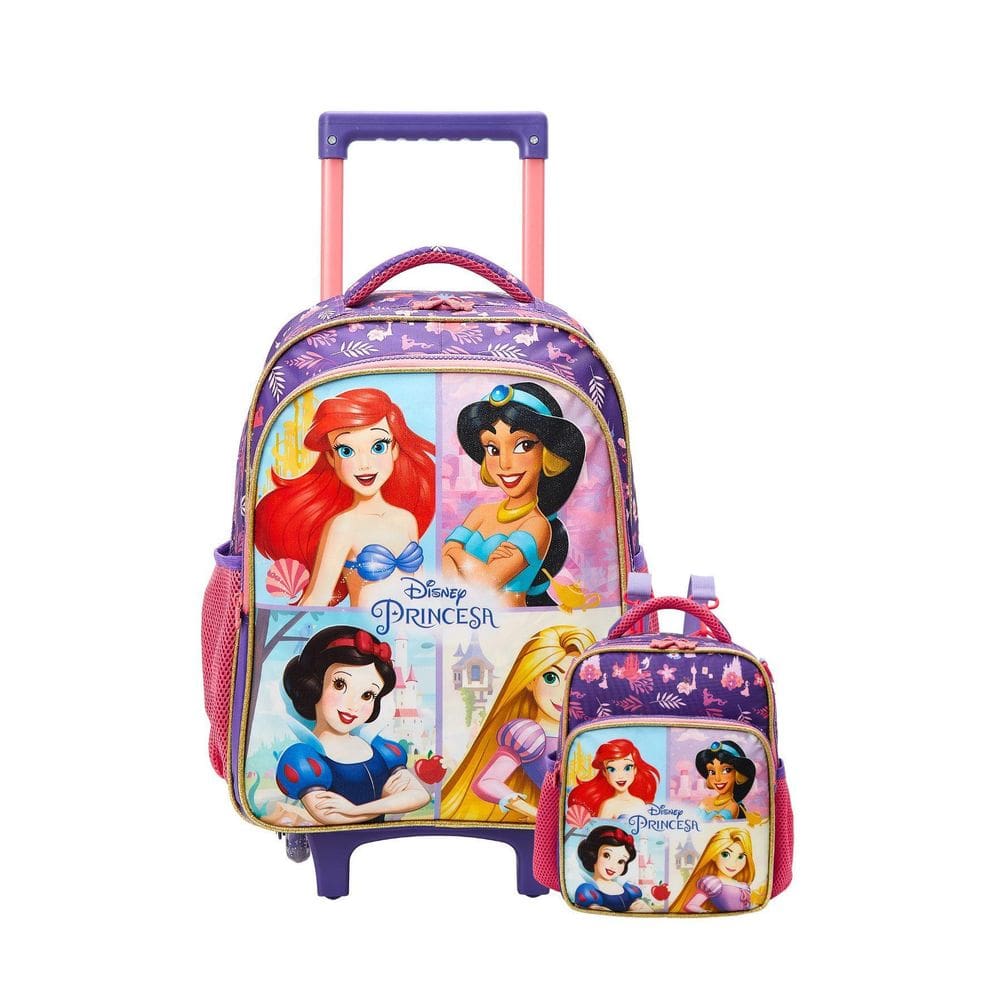 Kit Escolar Princesas Mochila Rodas G + Lancheira Térmica