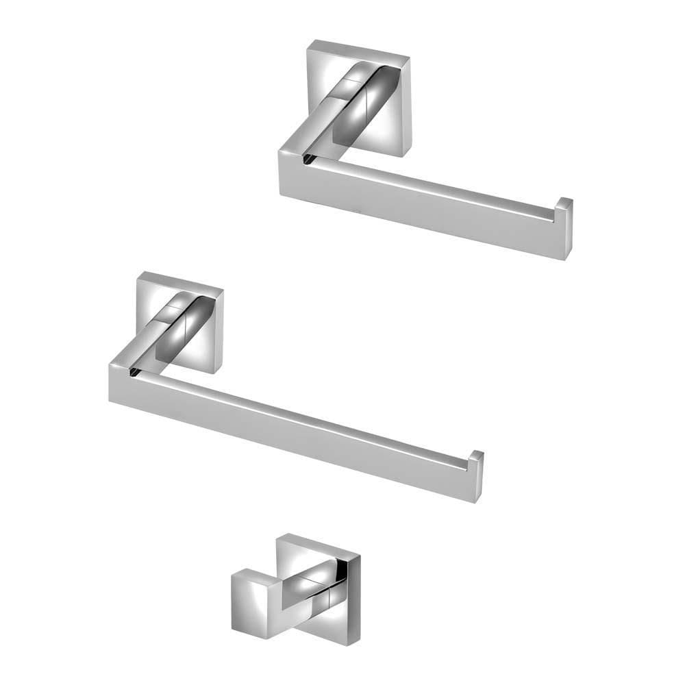 Kit Acessórios P/Banheiro Metal Cromado Quadrado 03 Peças