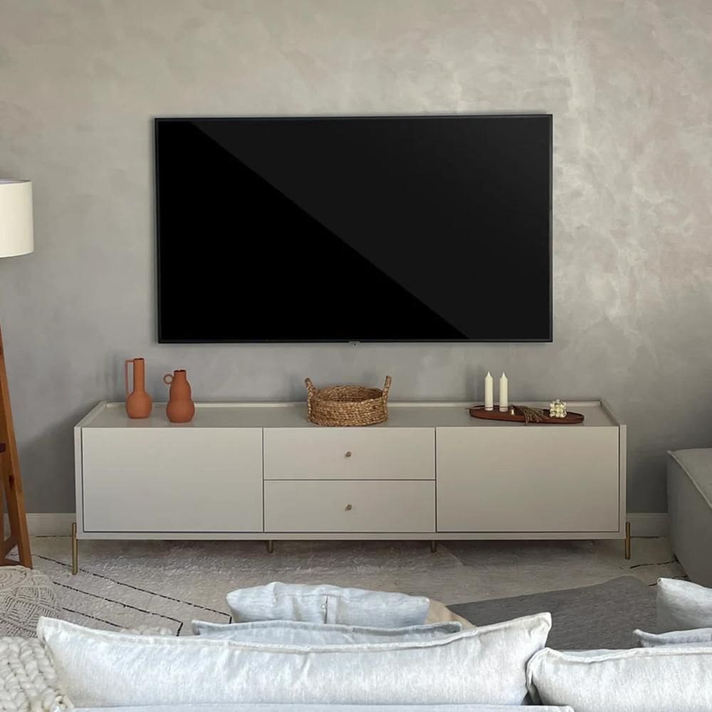 Rack para TV Até 75" 2 Gavetas 2 Portas Jasper 185 cm - Off White Fosco c/ Dourado