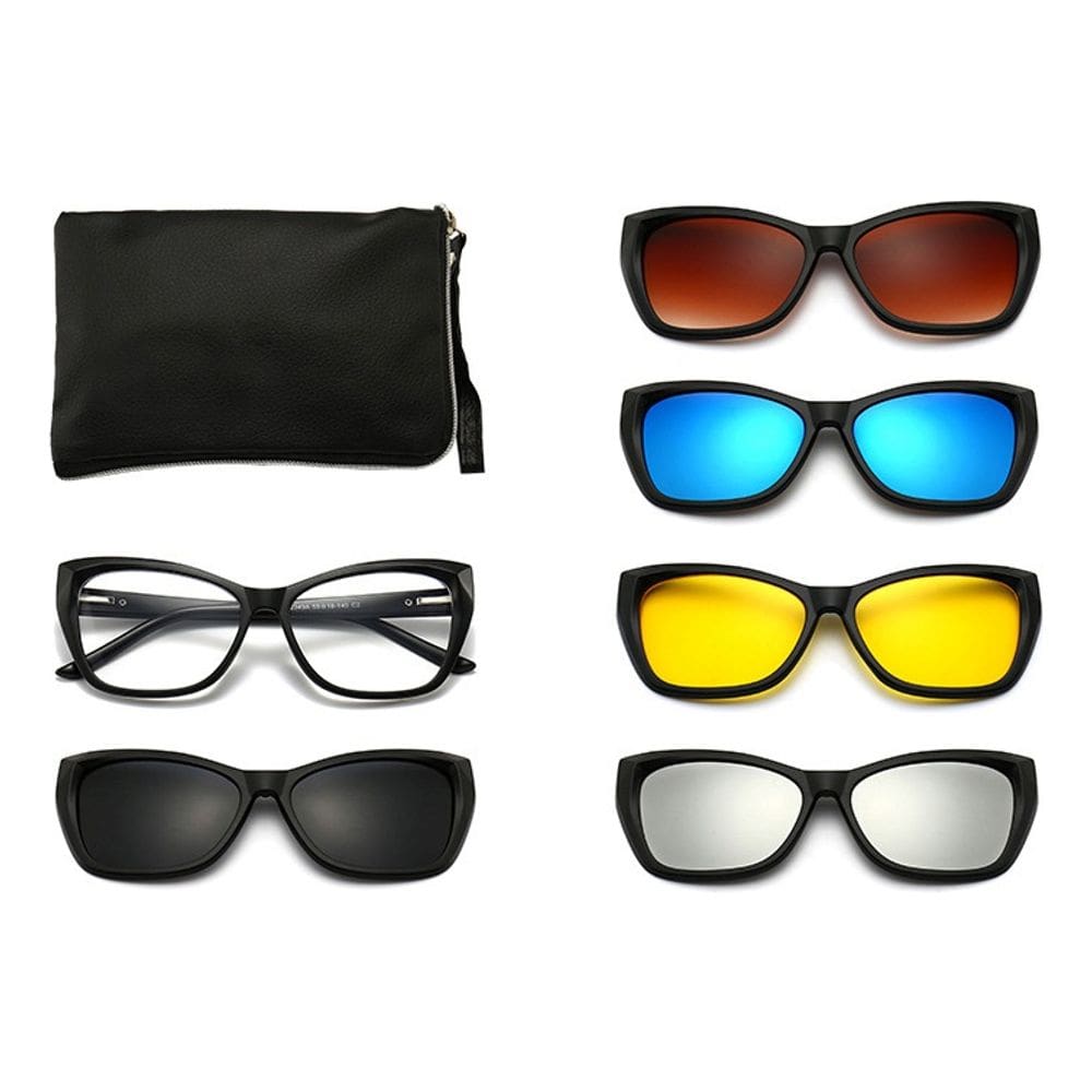 Armação de Óculos Gatinho + 5 Lentes Clip On Sol Mod 2349A Polarizado