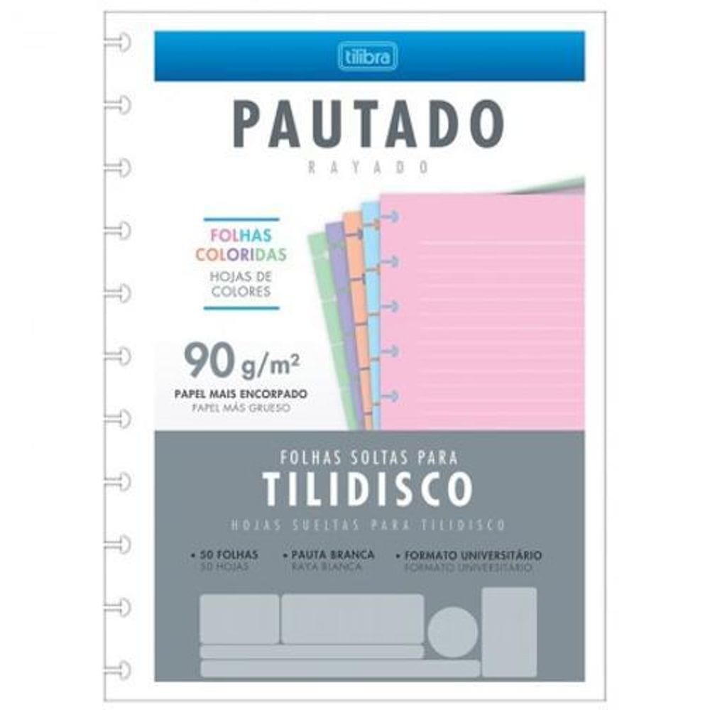 Bloco Para Tilidisco Universitário Colorido Pauta Branca 50