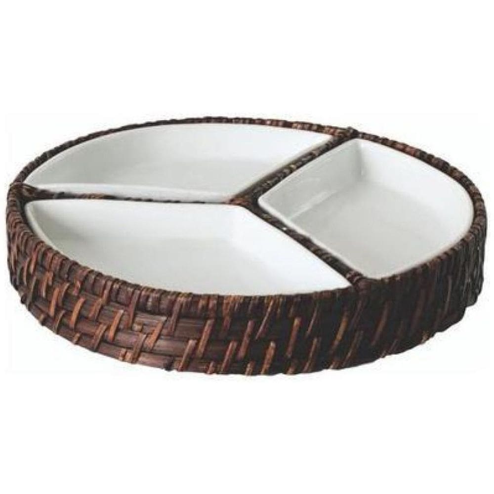 Petisqueira Redonda Bambu Com Porcelana 24X4 Cm Mundiart
