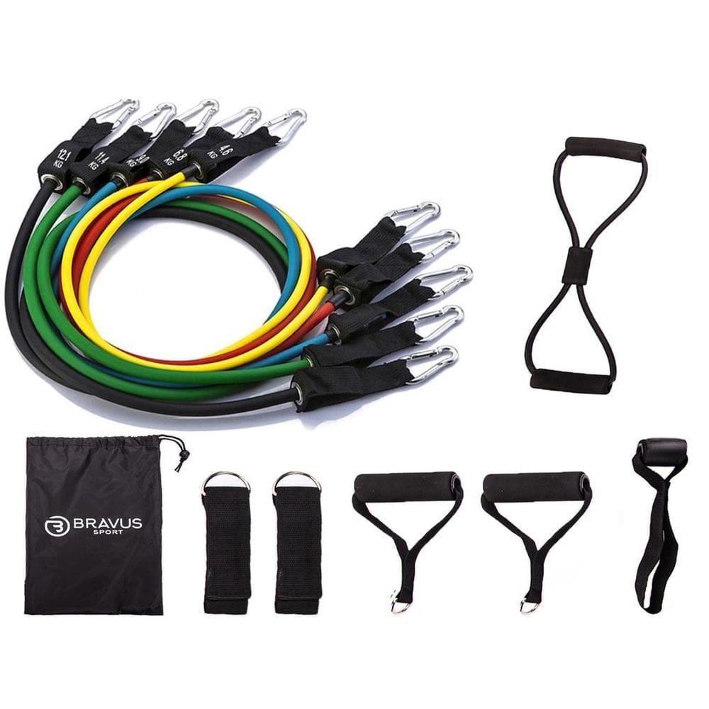 Kit Tubing Premium 12 Peças Elástico Extensor Bravus Sport