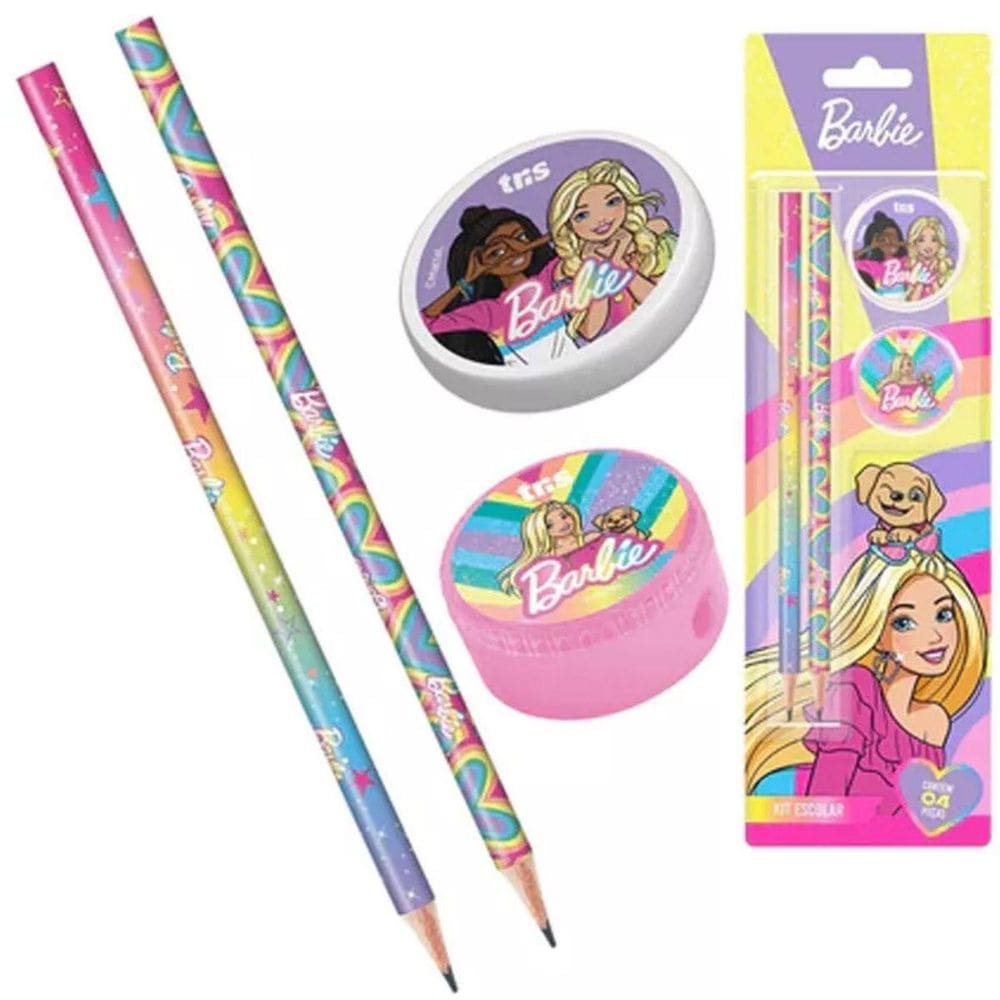 Kit Escolar Barbie - Cartela Com 4 Peças - Tris