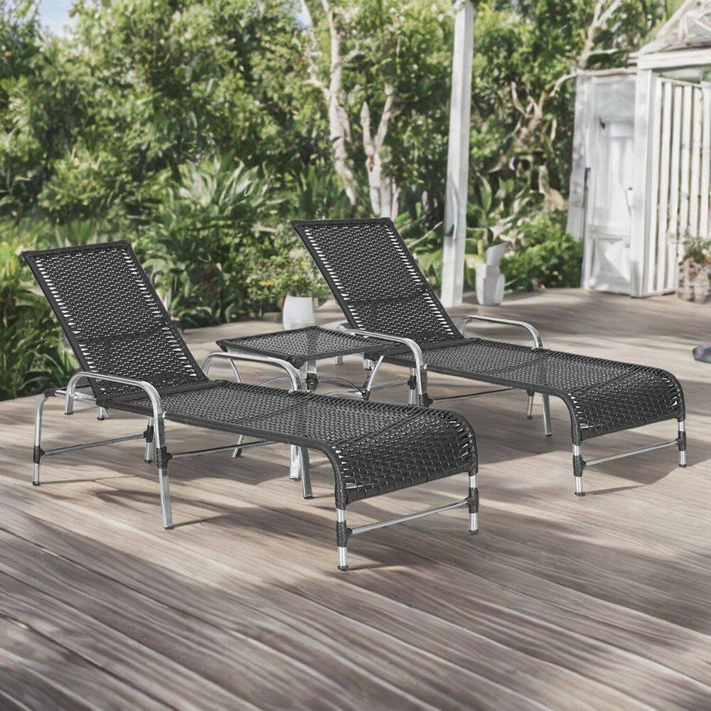 Kit 2 Espreguiçadeiras Mesa em Alumínio Piscina Jardim e Área Catar Marrom