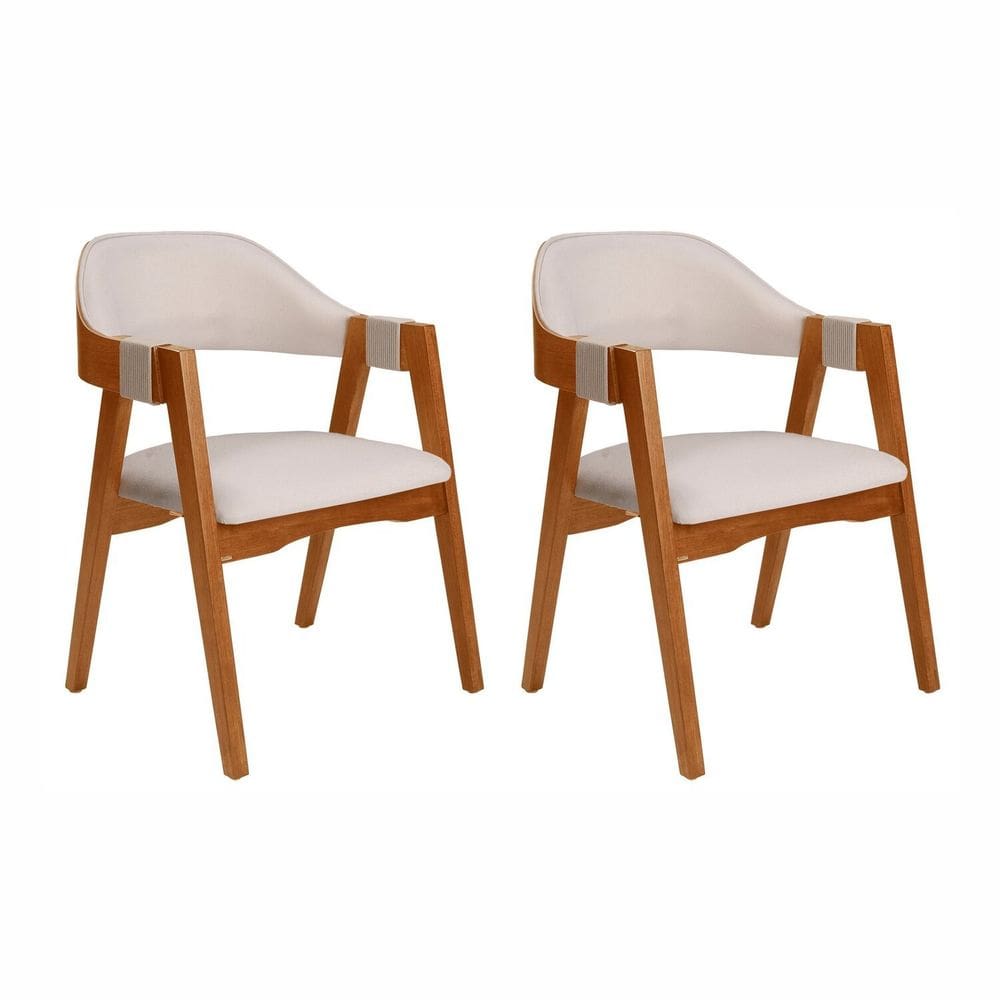 Kit 2 Cadeiras de Madeira Maciça Tauari Estofada e Braço com Corda Náutica Bélgica Espresso Móveis Imbuia/Off White