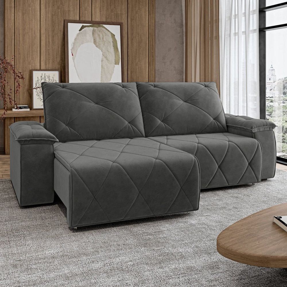 Sofá 210cm Retrátil e Reclinável 4 Lugares Texas Cinza