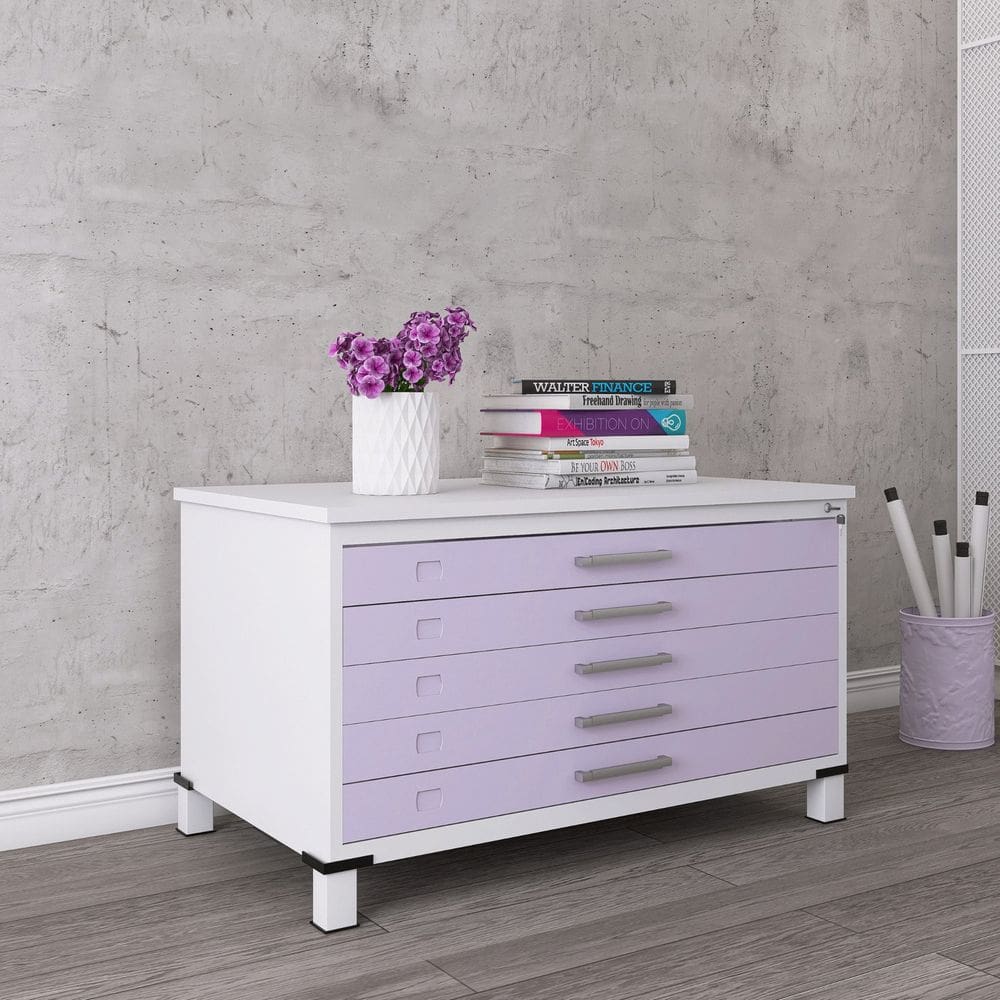 Mapoteca Mont 5 Gavetas 71,3cm X 120,4cm Aço Branco/Lilás