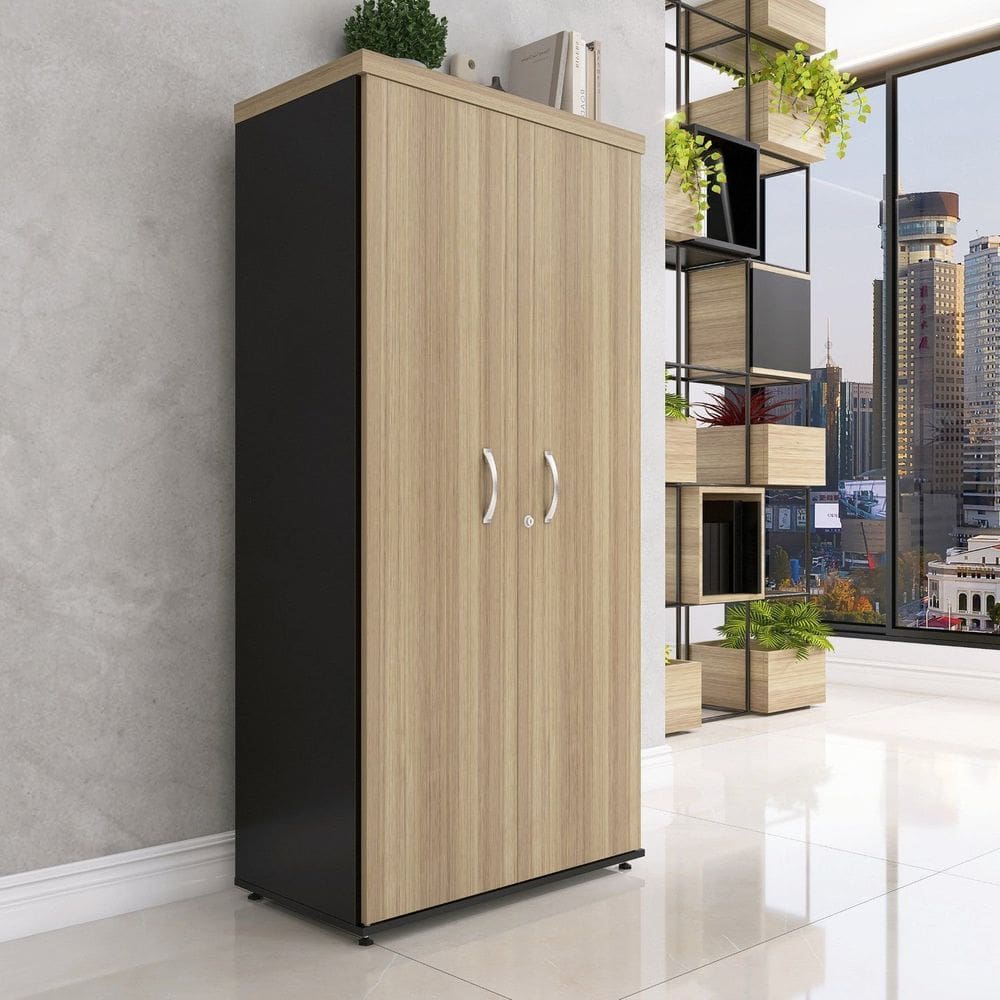 Armario Alto 02 Portas Pivotante 79,2cm X 161,1cm Noce Naturalle/Preto