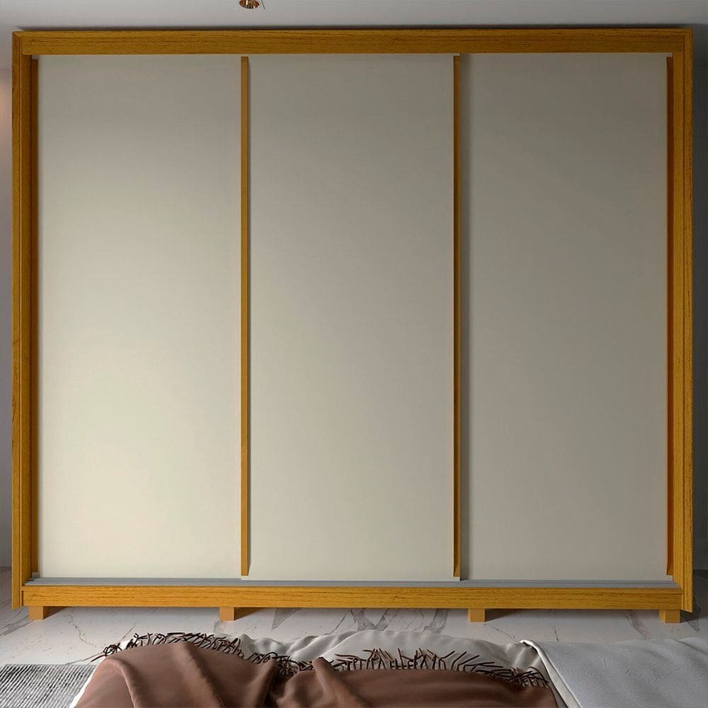 Guarda-roupa Casal 3 Portas com Pés 100% Mdf Platinum Naturale/Off White