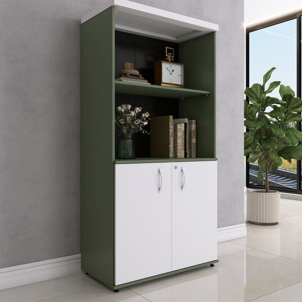 Armário Misto 2 Portas Pivotante 161,1x79,2cm Branco/Salvia