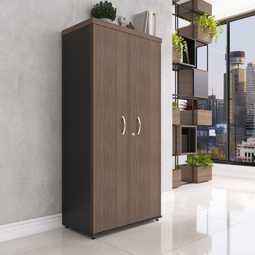 Armario Alto 02 Portas Pivotante 79,2cm X 161,1cm Walnut/Preto