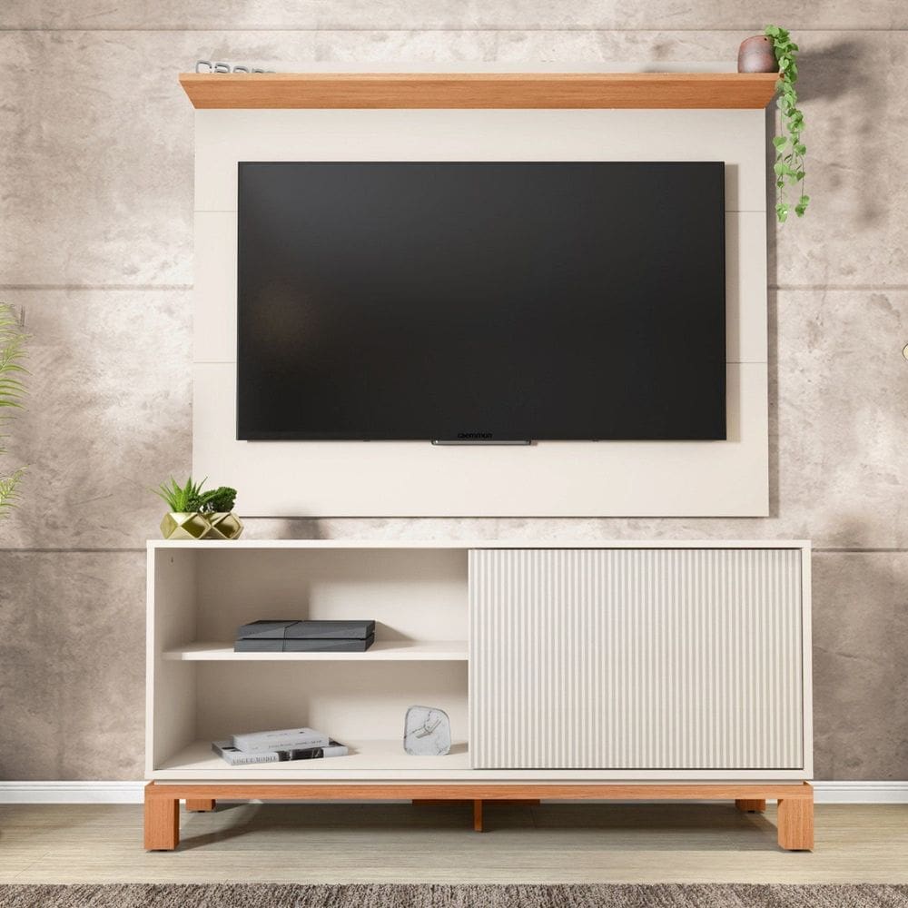 Rack com Painel para Tv 55 Polegadas Mondrian Off White/Freijó