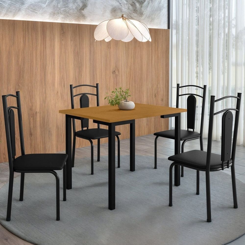 Mesa Compact 109x77cm Tampo em Mdf com 4 Cadeiras Estofadas Madri Preto / Marrom