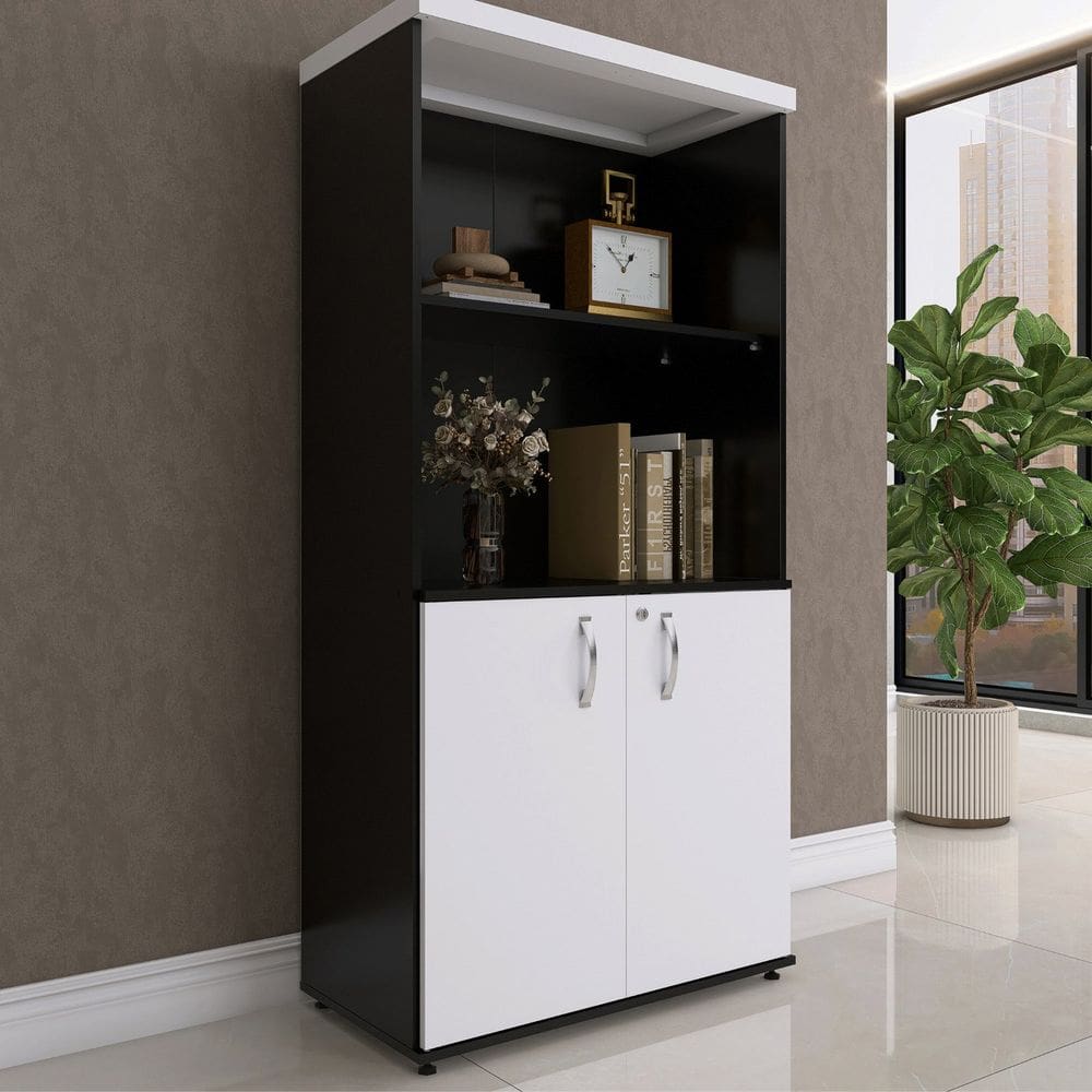 Armário Misto 2 Portas Pivotante 161,1x79,2cm Branco/Preto