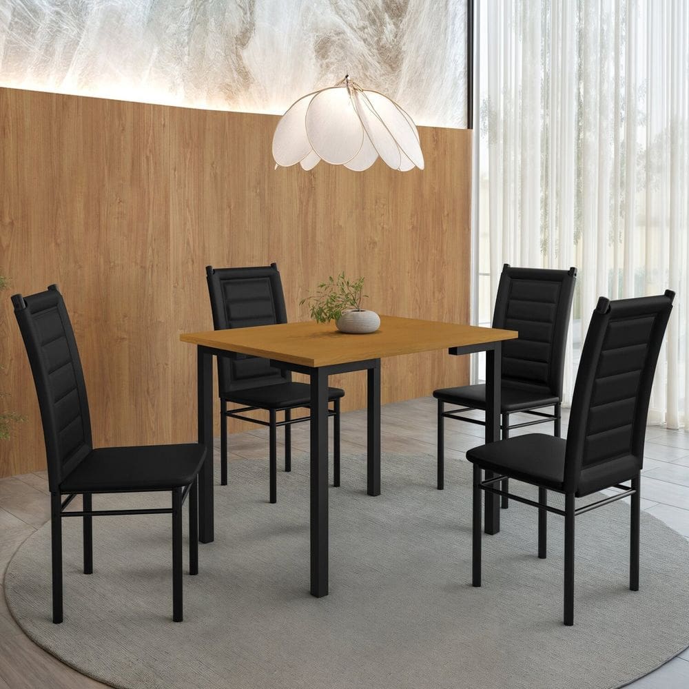 Mesa Compact 109x77cm Tampo em Mdf com 4 Cadeiras Tokio Preto / Marrom