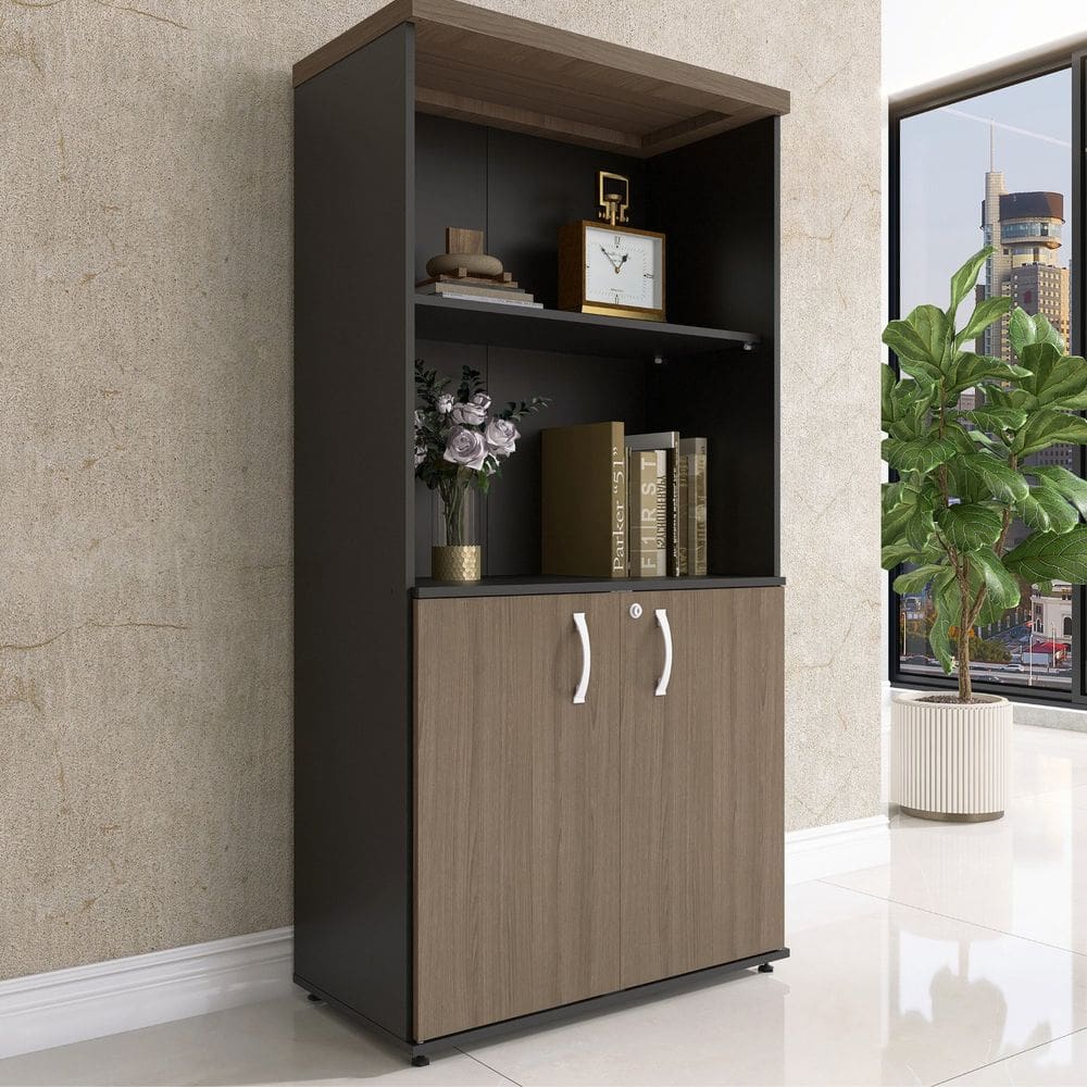 Armário Misto 2 Portas Pivotante 161,1x79,2cm Walnut/Preto