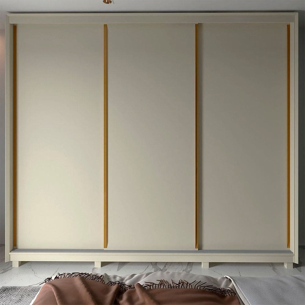 Guarda-roupa Casal 3 Portas com Pés 100% Mdf Platinum Off White