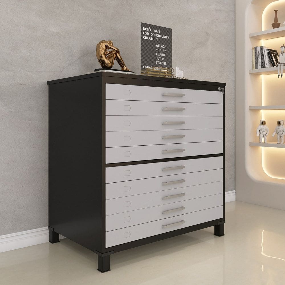 Mapoteca 10 Gavetas 120,4cm X 122,3cm Aço Preto/Cinza