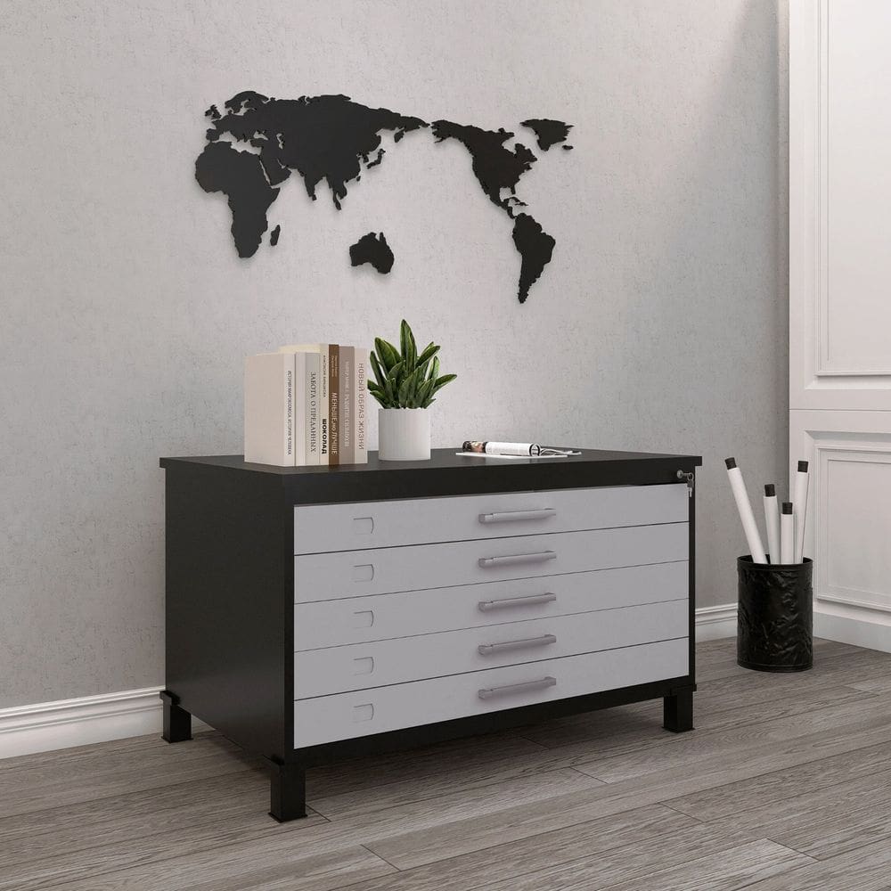 Mapoteca Mont 5 Gavetas 71,3cm X 120,4cm Aço Preto/Cinza
