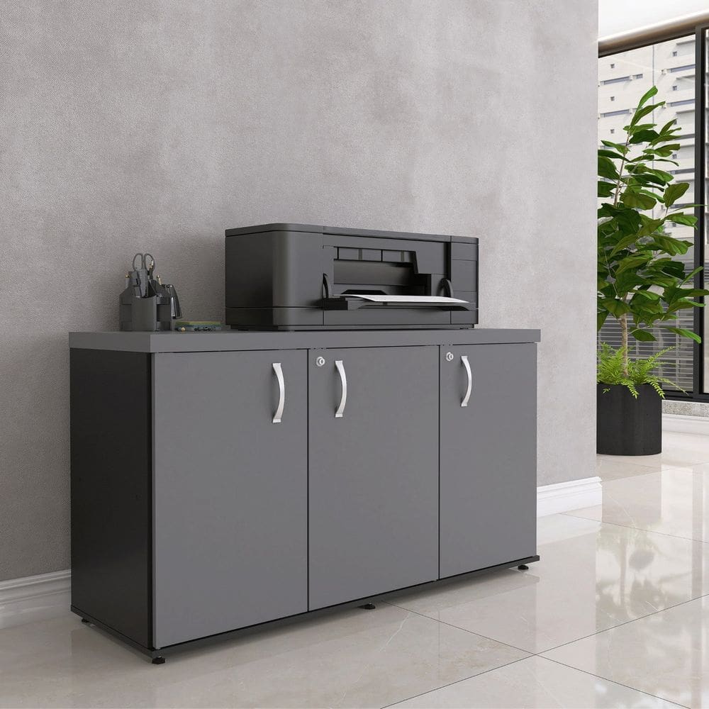 Armário 3 Portas Pivotante Credenza Grafito/Preto