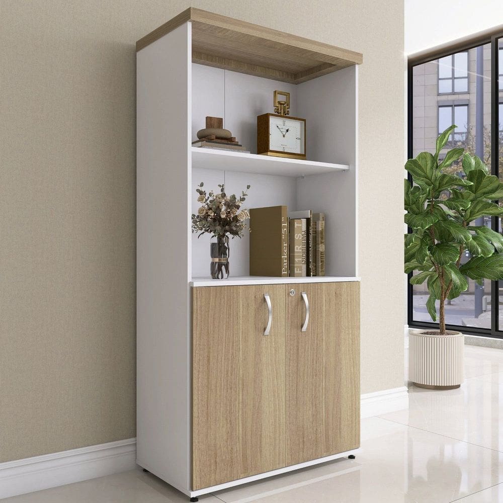 Armário Misto 2 Portas Pivotante 161,1x79,2cm Noce Nturalle/Branco