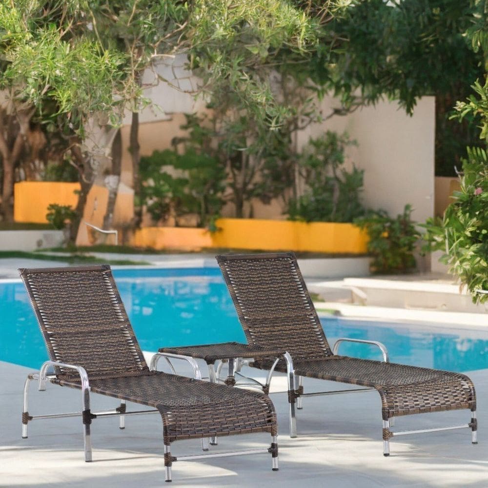 Kit 2 Espreguiçadeiras Mesa em Alumínio Piscina Jardim e Área Catar Argila
