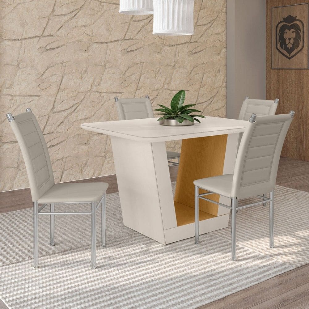 Mesa de Jantar 4 Lugares Viena Tokio com Vidro Cromado/Natural/Off White - Art Panta