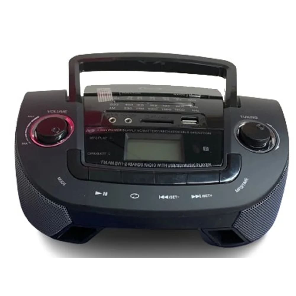 Mini Radio Portatil AM FM USB SD MP3 Black Recarregavel