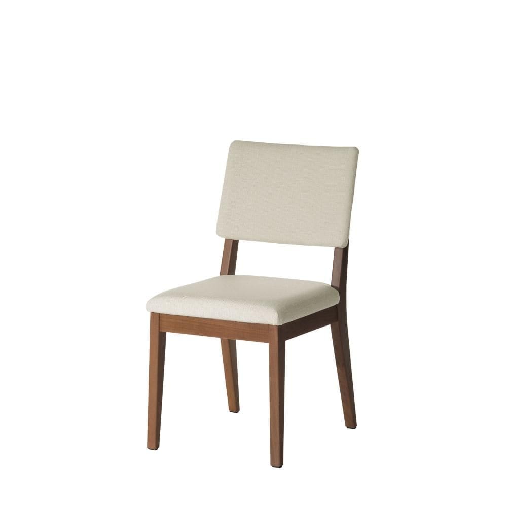 Cadeira de Madeira Maciça Estofada Ella - Natural c/ Linho Off White