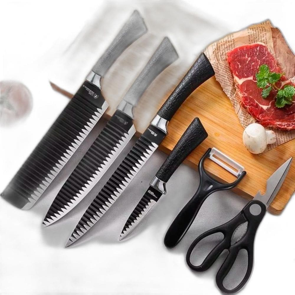 Jogo De Facas Kit 6 Peças Chef Cozinha Inox Antiaderente
