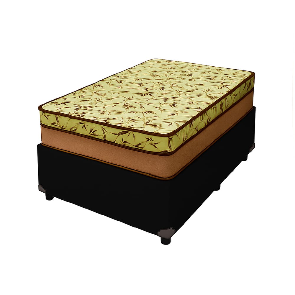 Cama Box Solteiro 88 Tecido Sintético Preto Com Colchão de Espuma D33 Tokio Bege