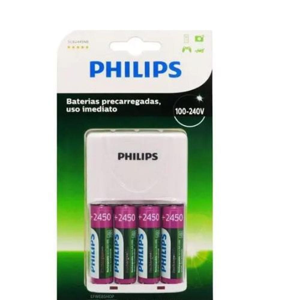 Carregador De Pilhas Philips 110/220 Com 4 Pilhas Aa