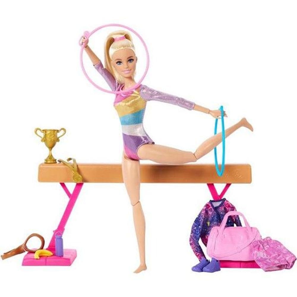 Barbie Profissoes Barbie Loira Conjunto de Ginasta Mattel HRG52