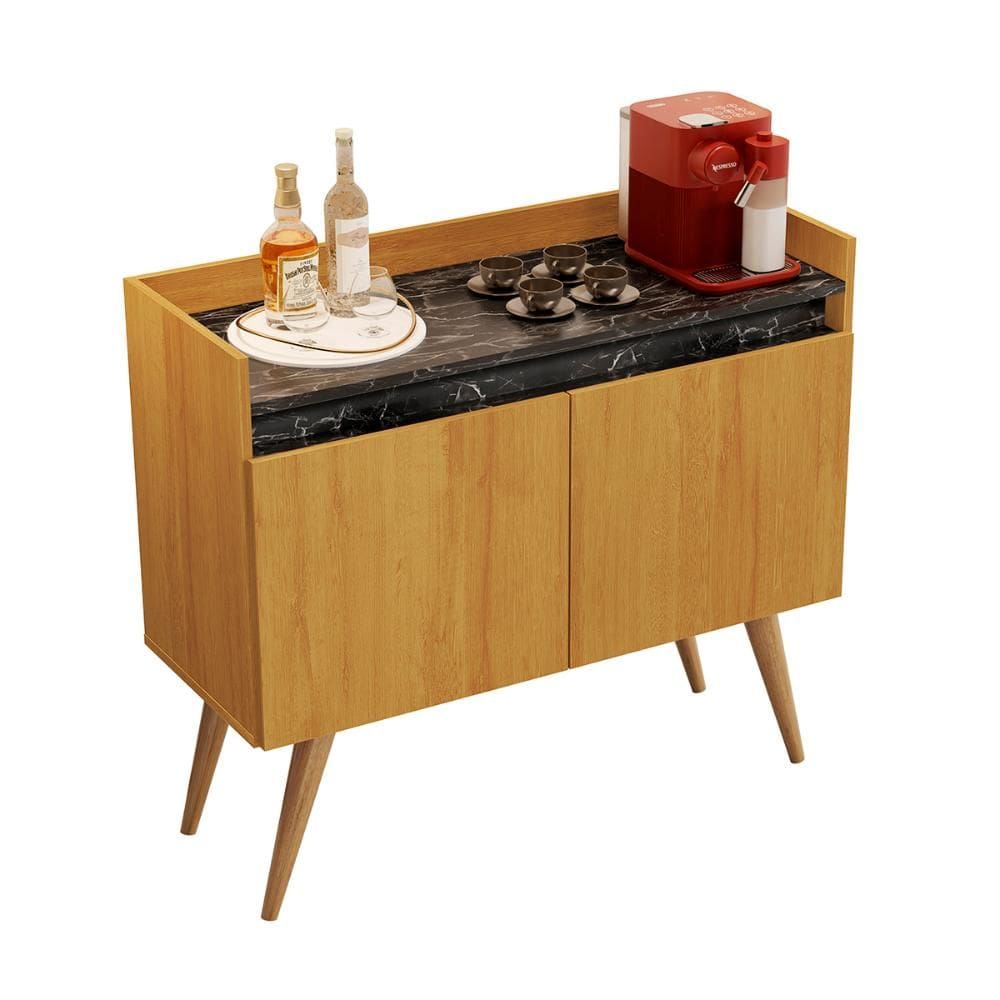 Aparador Buffet Gold Marmorizado 2 Portas Pés Madeira Maciça