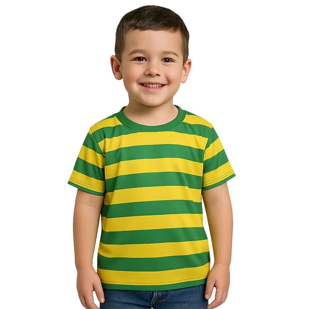 Camiseta Infantil Manga Curta Torcedor Brasil Listrada Verde Amarela