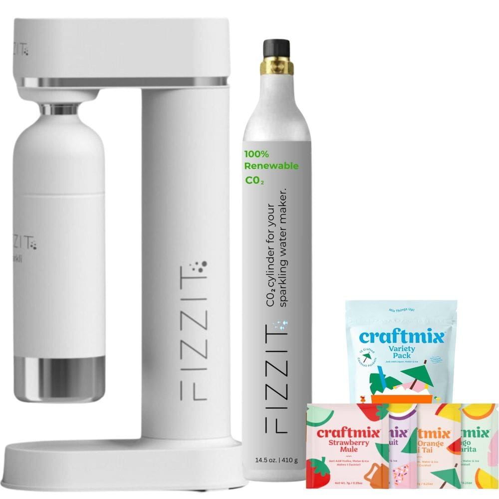 Máquina de água com gás FIZZ IT em aço inoxidável preto com 2 cilindros de CO2 e garrafa reutilizável de 1 litro