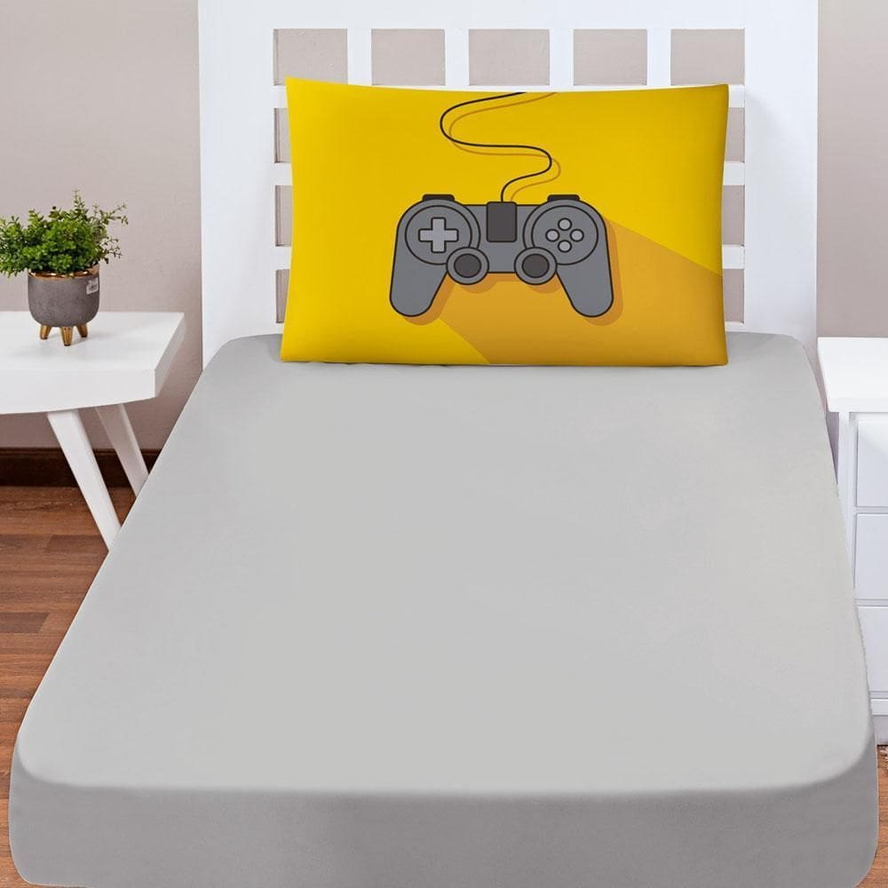 Jogo Cama Lençol Shine Solteiro 2Pçs Controle Game Cinza