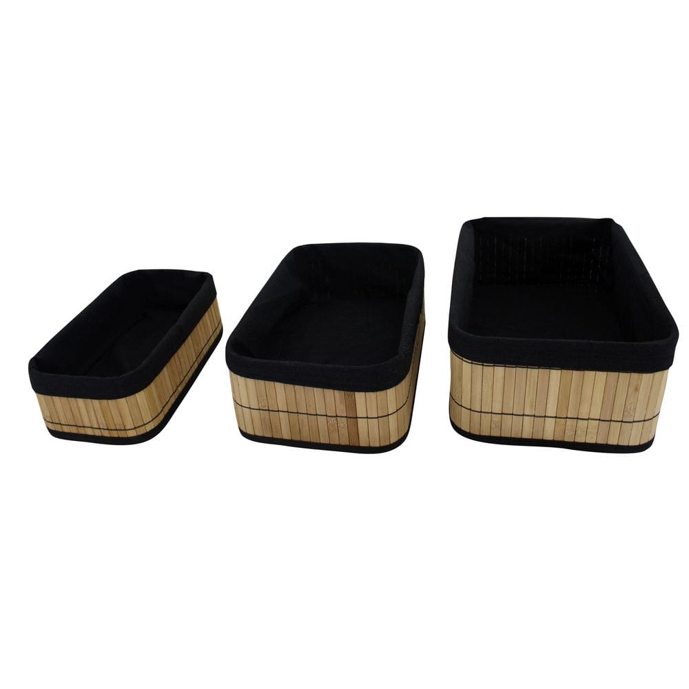 Kit 3 Cestos Organizadores de Bambu com Forro Preto Removível Casita