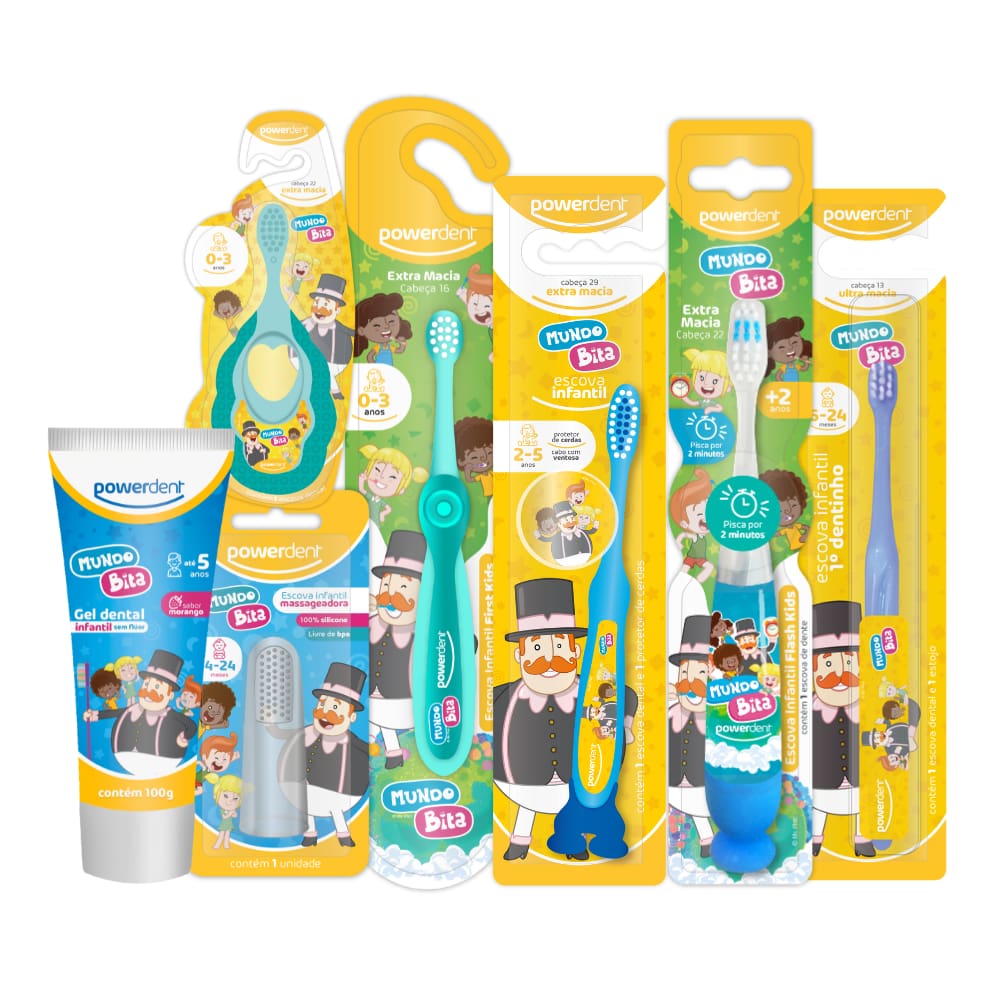Kit Higiene Bucal Completa Powerdent Mundo Bita - 7 Produtos