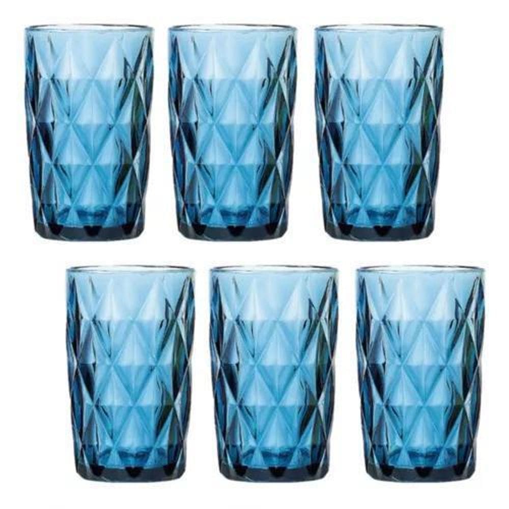 Conjunto De 6 Copos De Vidro Diamond 350Ml Azul