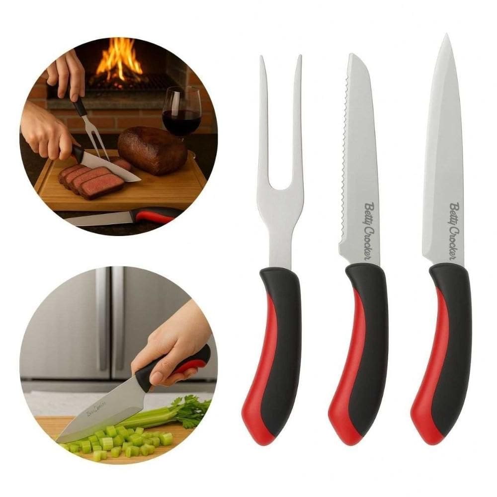 Conjunto Faca Serrilhada Multiuso Garfo 3 Pçs Betty Crocker