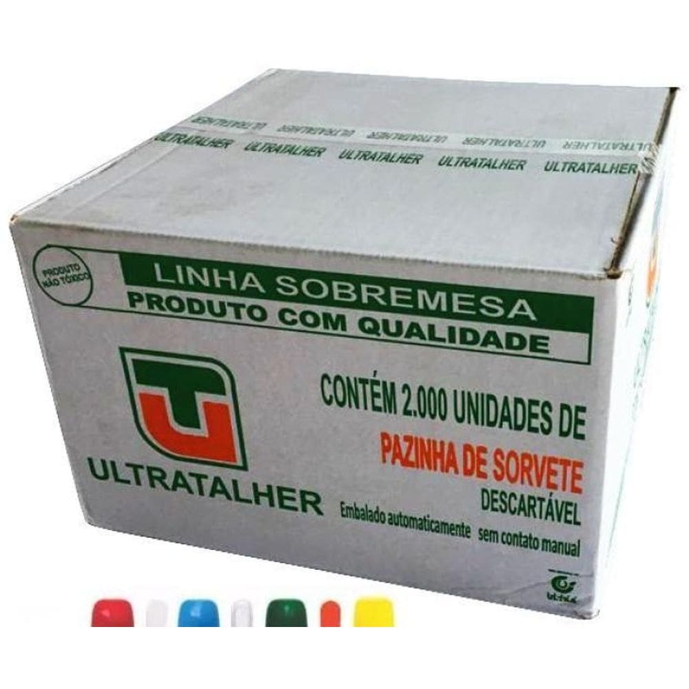 2.000 Pazinha P/Sorvete Colher Colorida 7,5Cm Ultrat 1Cx