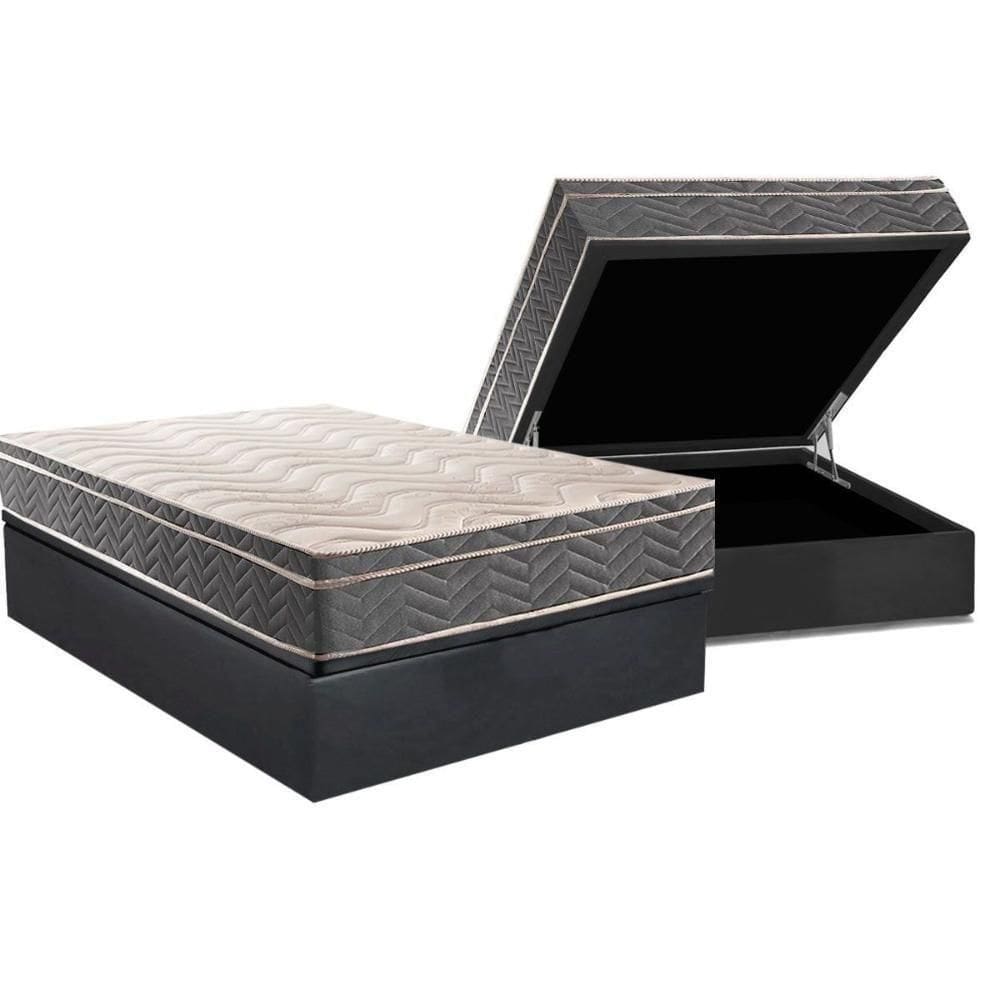 Cama Box Baú Casal: Colchão Espuma D45 Paropas Conforto Mega Firme + Base Crc Suede Gray (138x188)