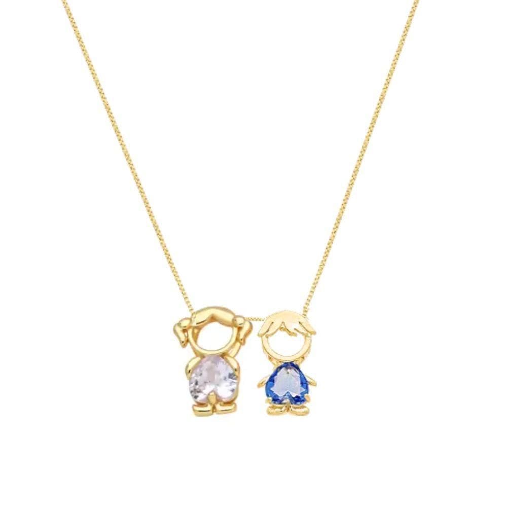 Colar Mãe E Filhos Menino E Menina Banhado Em Ouro 18k