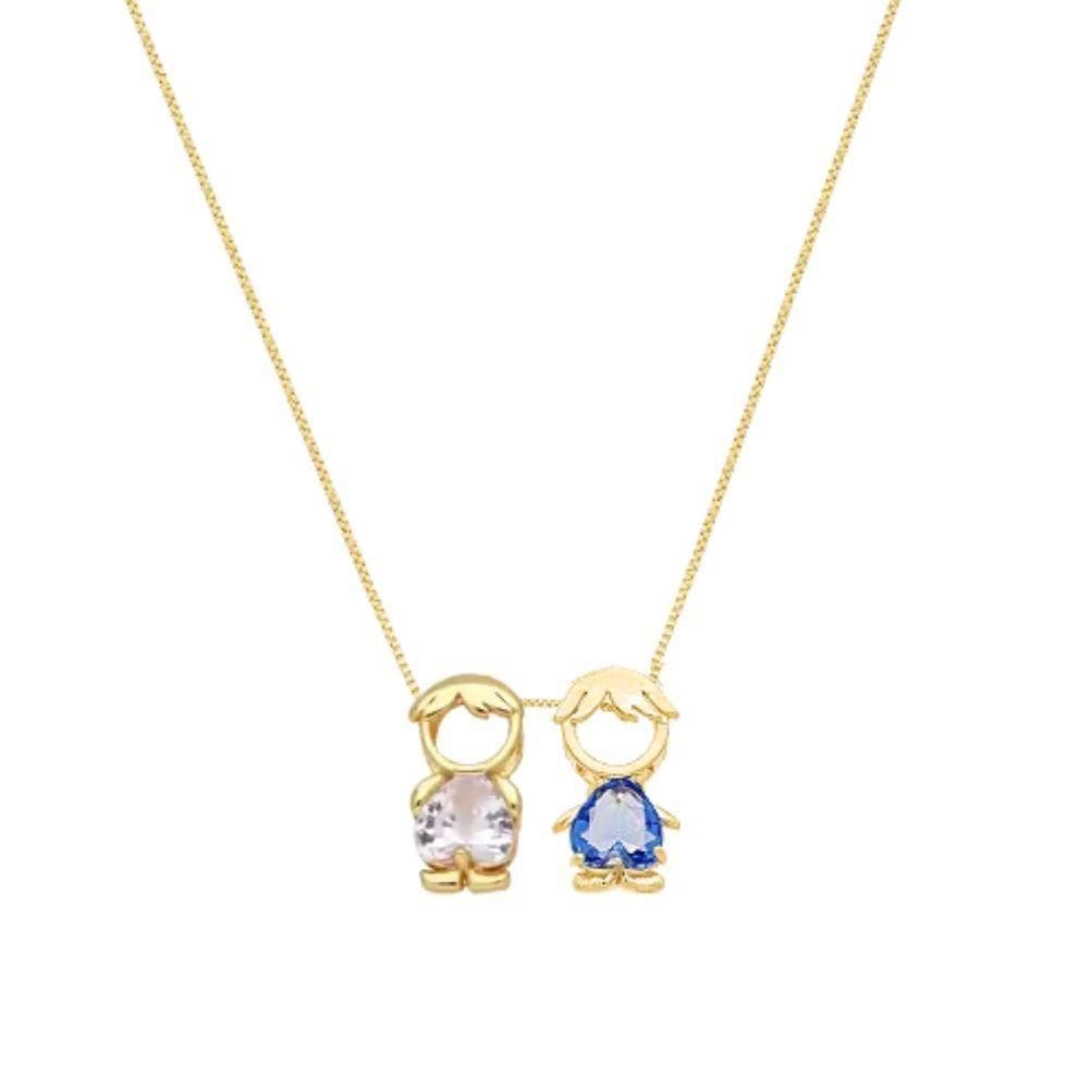 Colar Mãe E Filhos Dois Meninos Cristal Banhado Em Ouro 18k