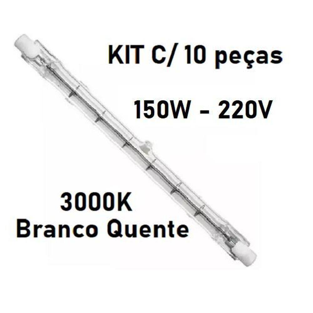 Kit 10 Lampadas Halógena Palito 150W 220V 3.000K - Ha21511