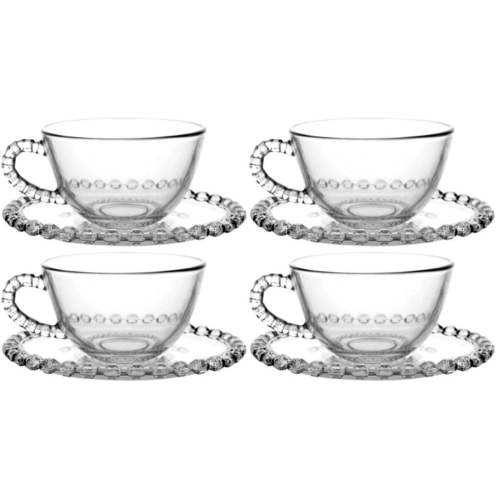 Conjunto de 4 Xícaras de Chá com Pires de Cristal Diamante 200ml - L`Hermitage